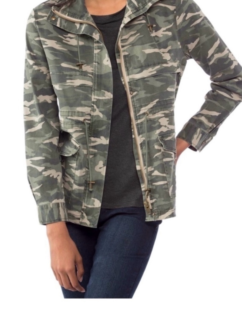 Kensie Army Green Fall Camo Utility Jacket